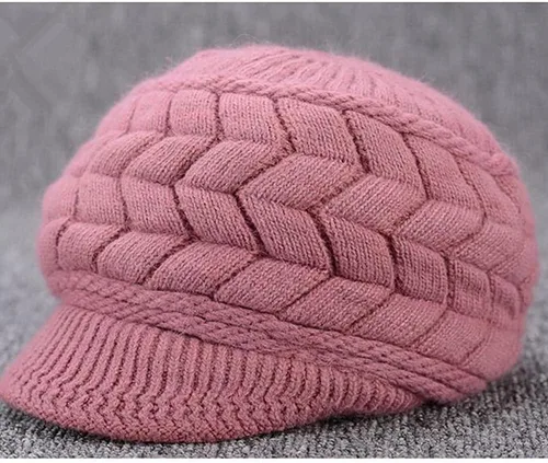 Miniatura 4 de XYX Gorro de lana para mujer, cálido, elástico, suave, con visera de punto, con visera