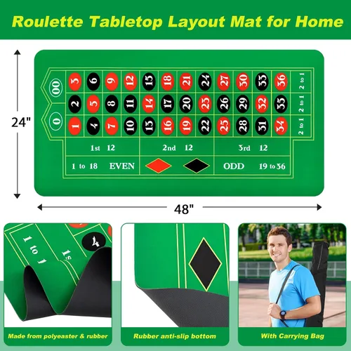 Miniatura 2 de Juego de tapete para ruleta de mesa Poen, fieltro de diseño de ruleta, rueda de ruleta de goma, cubierta de mesa, tapete para dados con marcador