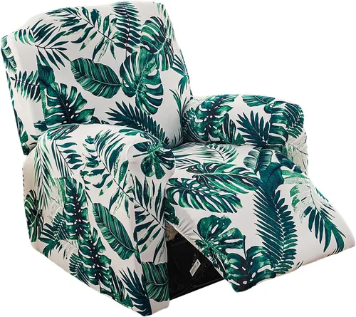 Miniatura 55 de CRFATOP Funda para sillón reclinable con estampado floral con bolsillos, funda única para sillón reclinable, 4 piezas, funda para sillón reclinable
