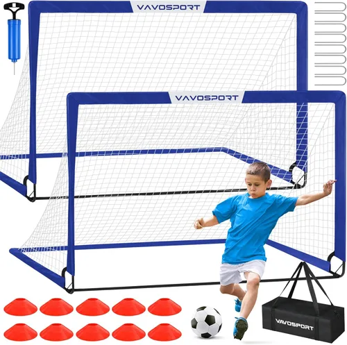 Miniatura 12 de VAVOSPORT Portería de fútbol, 2 porterías de fútbol para niños de 6 x 4 pies para patio trasero, red de fútbol portátil desplegable