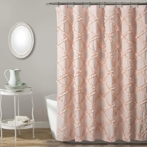 Miniatura 9 de Lush Decor Cortina de Ducha con Volantes Diamante 72"L x 72"L Blanco - Cortinas de Ducha de Tela para Baño - Cortina de Baño Blanca - Decoración