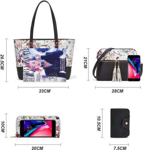 Miniatura 163 de Juego de 4 bolsas modernos para mujer de cuero sintético: bolso tote, bolso de hombro, bolso de mano y cartera.