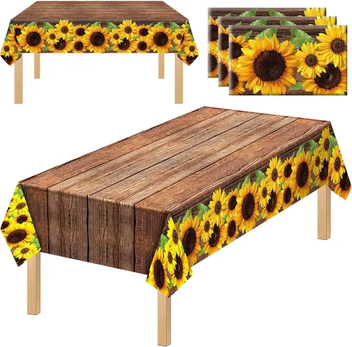 Miniatura 9 de Tegeme 1 mantel rústico de plástico con grano de madera de girasol, estilo vintage, rectangular, mantel para mesa de comedor, cocina, fiesta