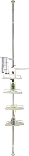 FixtureDisplays® Juego de 2 bandejas de almacenamiento de tensión para bañera y ducha con barra fija de acero inoxidable de 3.3-10 pies de altura