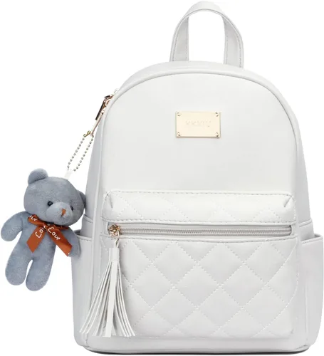 Miniatura 2 de KKXIU Mochila pequeña de cuero sintético acolchado Mini Daypack para mujer Moda Señoras Bookbag con borla