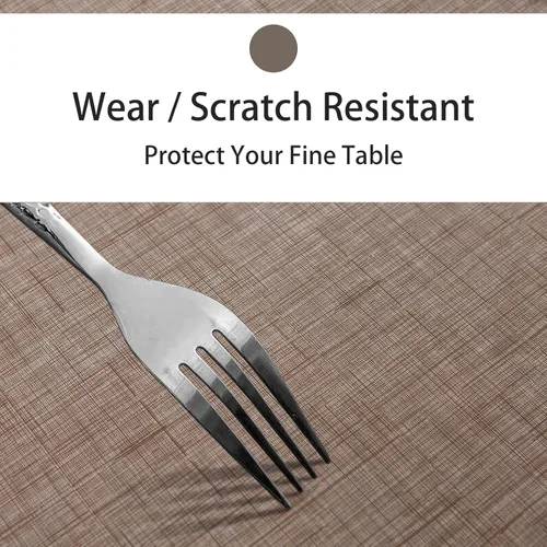Miniatura 4 de LIBERECOO Mantel de vinilo con respaldo de franela, color lino, impermeable, resistente a las manchas, cubierta de mesa fácil de limpiar