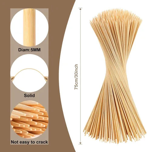 Miniatura 2 de Paquete de 150 palitos para asar malvaviscos, palitos de 30 pulgadas extra largos para hogueras, brochetas de bambú de 0.197 in de grosor al aire