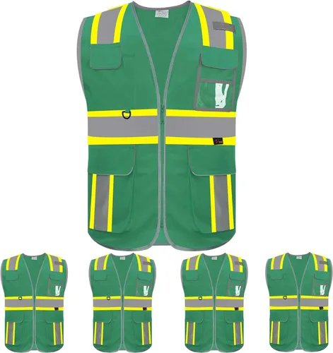 Miniatura 7 de zojo Chaleco de seguridad de alta visibilidad, reflectante con bolsillos multifuncionales y cremallera, para hombres y mujeres, Franja negra