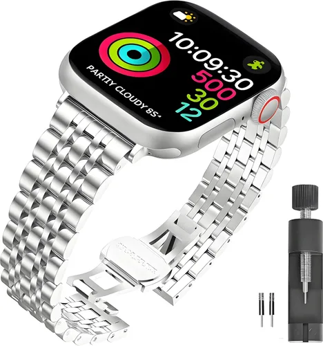 Miniatura 15 de Correa de acero inoxidable compatible con Apple Watch Ultra 2/Ultra/Series 10-1 y SE/SE2, correa de metal ajustable para iWatch de 1.496 pulgadas