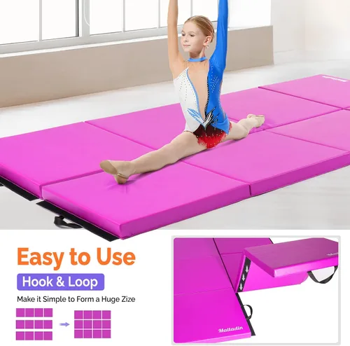 Miniatura 3 de Matladin - Alfombrilla plegable de 8 pies para gimnasia, gimnasio, ejercicio, aeróbicos, de 8 pies x 2 pies x 2 pulgadas de cuero sintético, 'Púrpura
