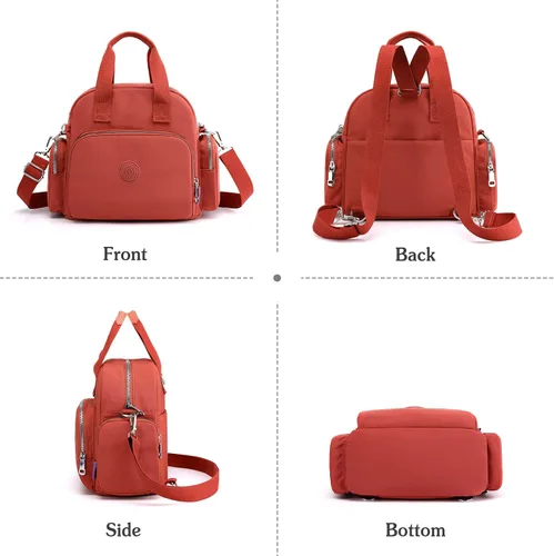 Miniatura 7 de PORRASSO Mochila para mujer, bolso de hombro multifuncional con puerto de carga USB, bolso cruzado de nailon para trabajo, viajes, citas, negro