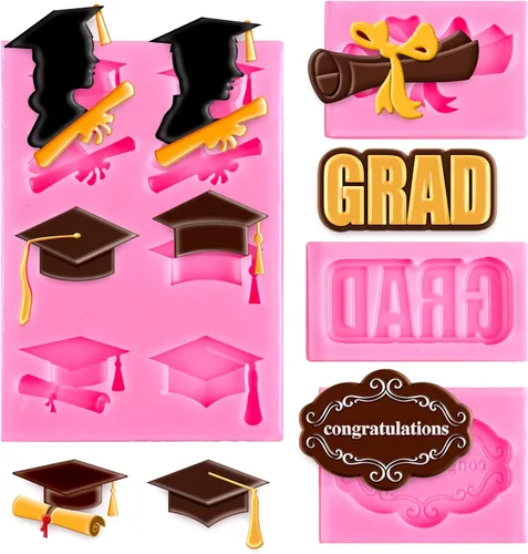Miniatura 8 de Whaline Paquete de 4 moldes de silicona para fondant de graduación 2026, molde de diploma de felicitaciones, felicitaciones, dulces, chocolate