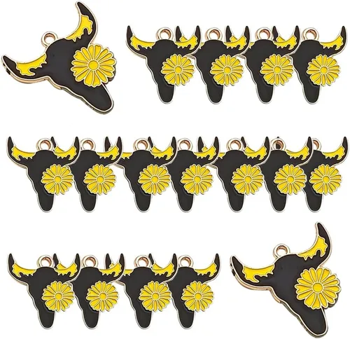 Miniatura 8 de Colgantes de Esmalte Chapados en Oro Vacas Encantos de Animales Metálicos para Aretes, Collares, Pulseras, Llaveros, Accesorios de Joyería DIY