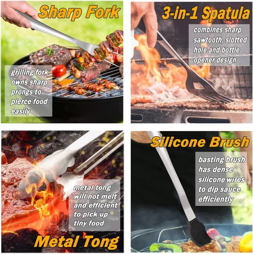 Miniatura 4 de Leonyo Juego de 6 herramientas para parrilla, juego de herramientas de barbacoa extralargas de 18 pulgadas, accesorios de parrilla de alta