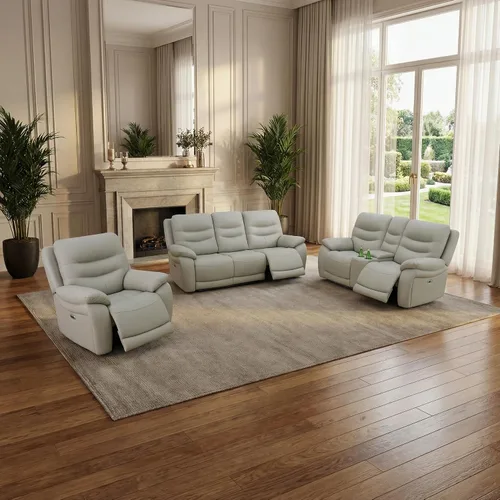 Miniatura 17 de Juego de sofá reclinable eléctrico, juego de sofá reclinable de cuero con luz LED y portavasos, juego de muebles reclinables de cuero eléctrico