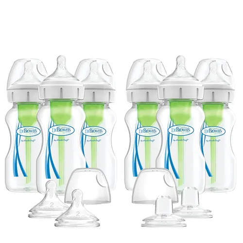 Miniatura 18 de Dr. Brown’s Natural Flow® Anti-Colic Options+™ Biberones de cuello ancho para bebés, 5 oz/150 mL, con tetina de flujo lento nivel 1, paquete de 4