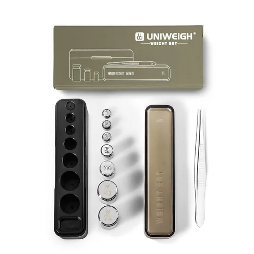 Miniatura 7 de UNIWEIGH Juego de pesas de calibración, 7 piezas de 1 a 2.12 oz, kit de pesas de calibración de gramos, peso de prueba pequeño para básculas
