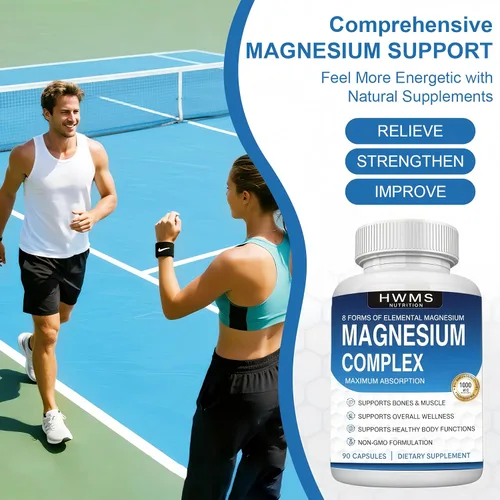 Miniatura 5 de Complejo de magnesio Suplemento 8 Elemental 1000mg - Citrato, malato para una fácil absorción para huesos, músculos, recuperación, energía, vegano