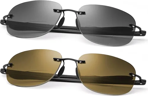 MIRYEA 2 pares de lentes de lectura bifocales sin montura con protección UV, anti bloqueo de luz azul, lectores solares para hombres y mujeres