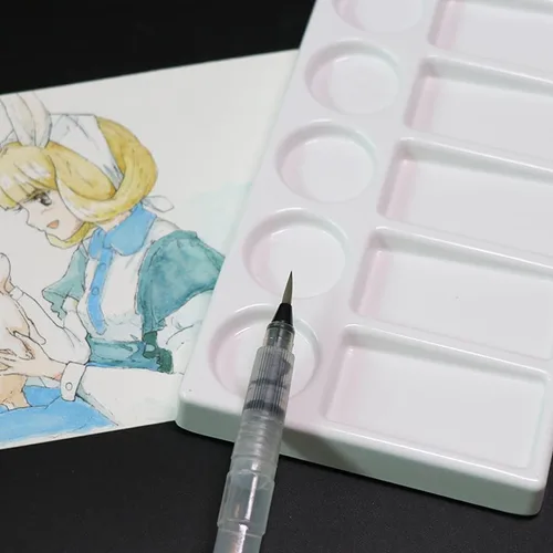 Miniatura 6 de Bandeja de paleta de acuarela de 10 pozos rectángulo blanco de cerámica para artista, paleta de pintura de acuarela de porcelana para acuarela