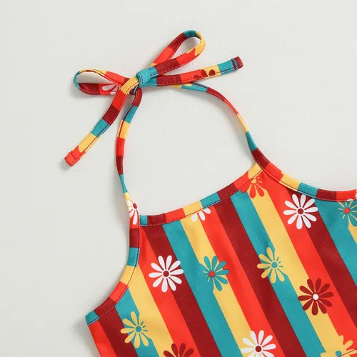 Miniatura 4 de TheFound Traje de verano para bebé niña pequeña, parte superior con cuello halter, pantalones acampanados, 2 piezas, ropa para recién nacidos