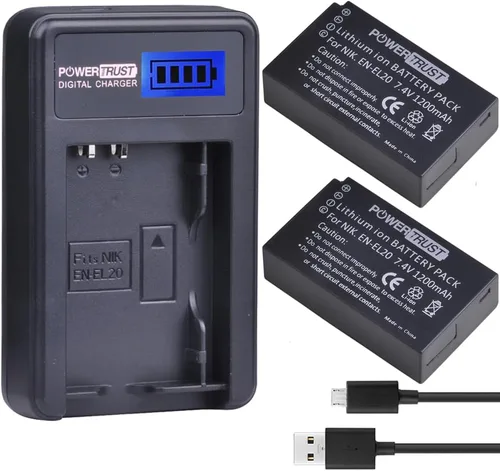 Paquete de 2 baterías de cámara EN-EL20 EN-EL20a y cargador USB LCD para cámaras NIKON 1 J1 J2 J3 S1 AW1 Baterías