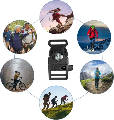 Miniatura 7 de Jexine 50 clips de hebilla de brújula de plástico paracord hebillas accesorios para camping, viajes, supervivencia de emergencia Negro