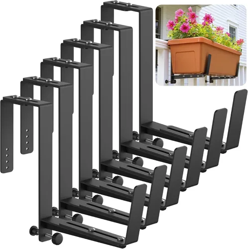 Miniatura 7 de VOXOR Soportes de caja de ventana, soportes ajustables para jardineras, soportes de hierro resistente para barandillas, con soporte inferior Negro