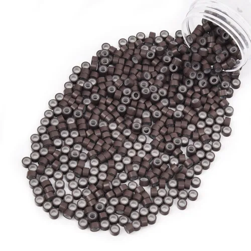 Miniatura 14 de Vlasy 100 Piezas Cuentas de Nano Anillo con Forro de Silicona para Extensiones de Cabello Humano con Nano Anillo 5 Colores Opcionales (Negro)