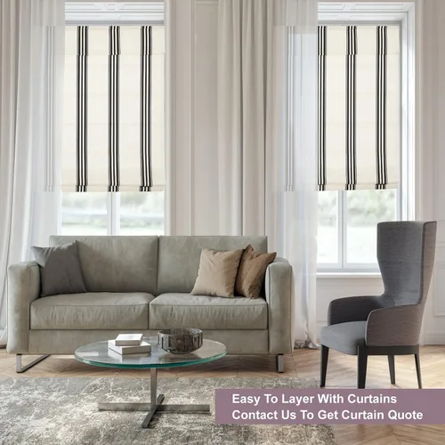 Miniatura 2 de Persianas romanas sin cordón, persianas romanas para ventanas con rayas negras de bloqueo total premium, persianas romanas personalizadas de tela