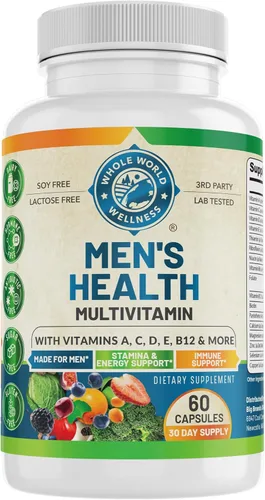 Suplemento multimineral multivitamínico diario para hombre para energía, concentración, resistencia y rendimiento. Hecho para hombres con más de 30
