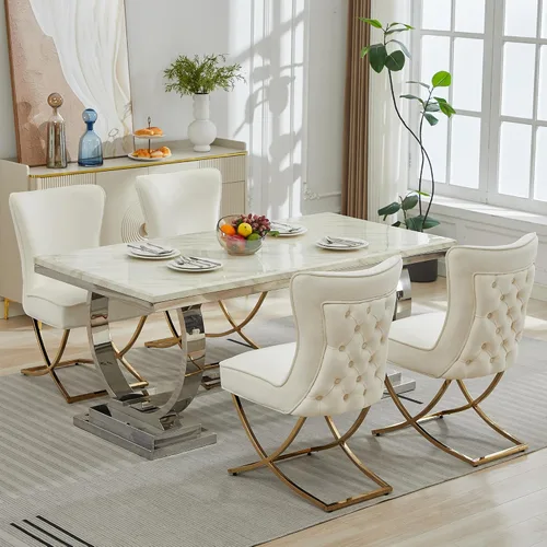 Miniatura 6 de LOULENS Elegance - Juego de 2 sillas de comedor de terciopelo, lujosas sillas de comedor tapizadas acolchadas, sillas decorativas de terciopelo real