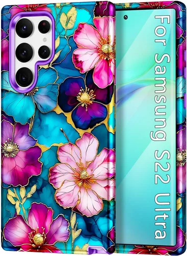 Miniatura 17 de Btscase Funda para Samsung Galaxy S22 Ultra 5G, patrón de mármol 3 en 1, resistente a prueba de golpes, cuerpo completo, policarbonato duro