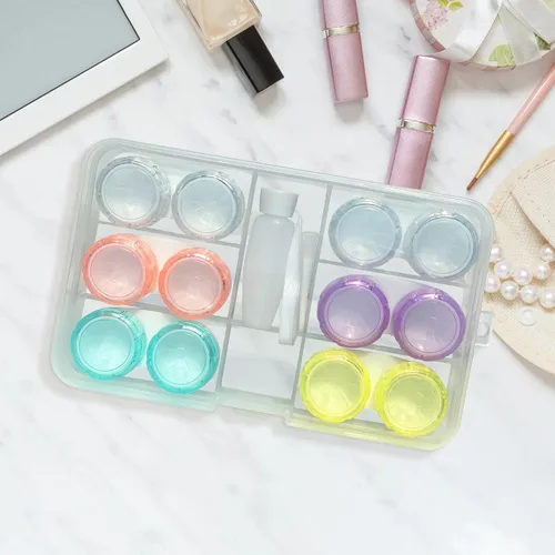 Miniatura 5 de Estuche para lentes de contacto de color, estuche de lentes de contacto de color transparente con juego de herramientas de palo, paquete de 6 fundas
