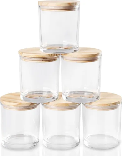 Miniatura 13 de SHOWIN Tarros de vela gruesos de 18 onzas para hacer velas, 6 unidades, frascos vacíos con tapas de madera para hacer velas, recipiente de muestra