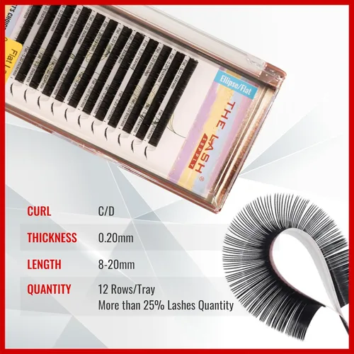 Miniatura 3 de THE LASH SUPPLY Ellipse - Extensión de pestañas planas para suministros profesionales, rizo C/D, 0.20 de grosor, pestañas planas de elipse falsas