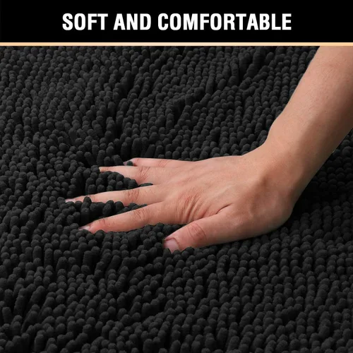 Miniatura 4 de H.VERSAILTEX Tapete de baño de felpilla de lujo negro de 17 x 24 pulgadas, paquete de 2 alfombras de baño de 32 x 20 pulgadas y 20 x 20 pulgadas