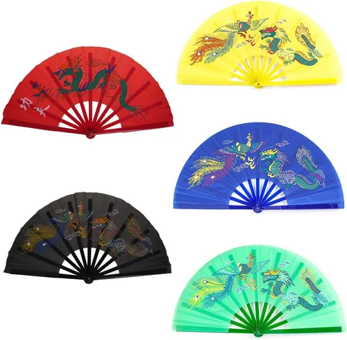 Miniatura 8 de Forgun Ventilador chino de Kung Fu Tai Chi Artes Marciales Dragón Fénix Plástico Abanicos Plegables Arte Danza Regalo