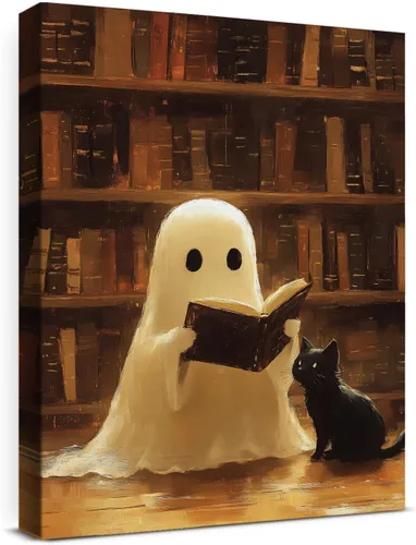 Miniatura 32 de QPVXSST Arte de Pared Interesante de Fantasma de Halloween para Baño, Póster Impreso en Lienzo de Estilo Gótico, Decoración de Baño con Diseño