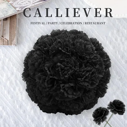 Miniatura 7 de Flor de clavel de seda, 50 flores artificiales, usadas para decoración de bodas DIY flores hechas a mano, flores de clavel de 3.5 pulgadas de Negro