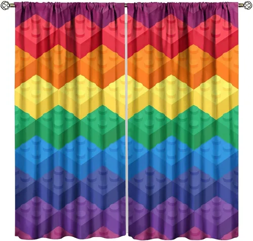 Miniatura 50 de Cortinas opacas abstractas de arco iris, pintura de color arcoíris con gotas, diseño gráfico creativo con bolsillo para barra, para sala de estar