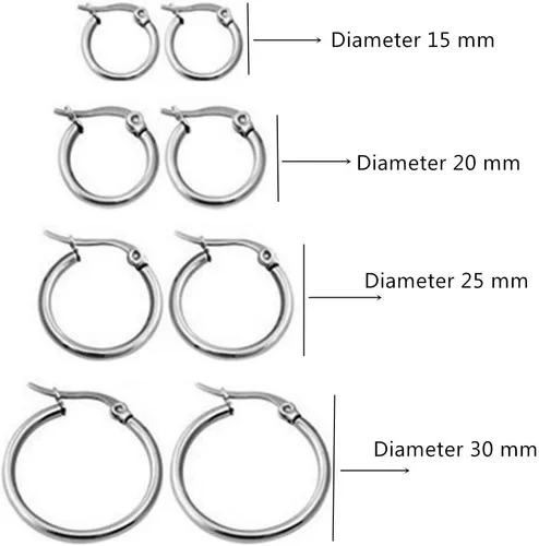 Miniatura 2 de 4 pares de aretes de argolla de acero inoxidable para mujer de 0.6in a 2.4in