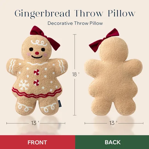 Miniatura 3 de Phantoscope - Funda de almohada de Navidad de la serie Gingerbread, almohada decorativa de Navidad con forma de chica de jengibre de peluche
