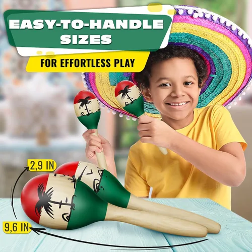 Miniatura 2 de Maracas grandes de madera para adultos, juego de instrumentos de percusión duraderos de 9.6 pulgadas, diseño colorido, sonido vibrante, para música