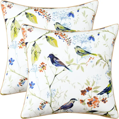 Miniatura 35 de VOGOL Juego de 2 fundas de almohada, 18 x 18 pulgadas, patrón de pájaros verdes, estampado de flores y pájaros verdes, fundas de cojín para cama