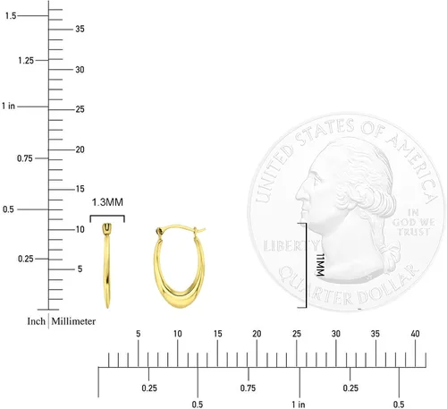 Miniatura 4 de 14K Yellow Gold Small 1x8mm-11mm Oval or Octagonal petite Lightweight Huggie Hoop Earrings