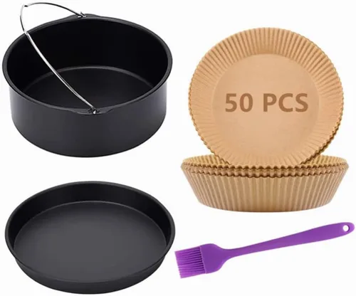 Miniatura 2 de Accesorios para freidora de aire, barril de pastel de 7 pulgadas, bandeja para pizza, 50 piezas de papel de hornear y cepillo de silicona para Ninja