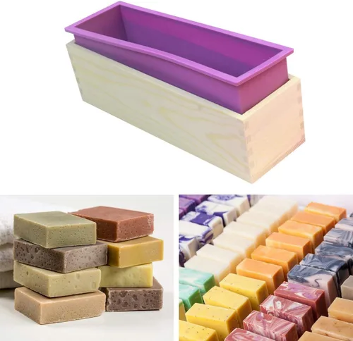 Miniatura 7 de Voulosimi Molde de madera para hacer jabón, molde cortador de jabón para pan con cortador ondulado y rebanada recta