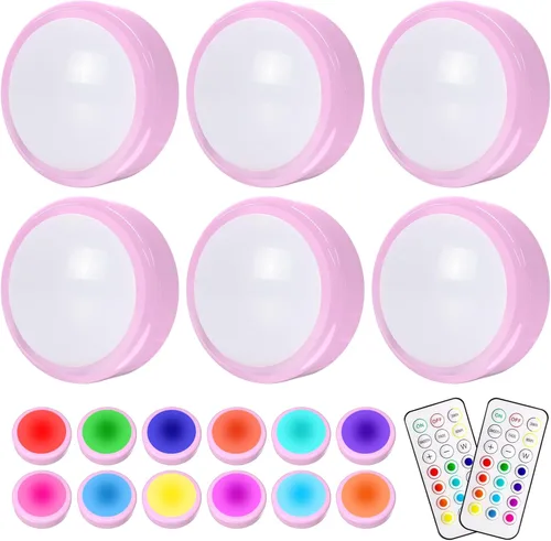 Miniatura 16 de HELPLEX Luces LED de disco con control remoto, paquete de 6 luces adhesivas RGBW que cambian de color, alimentadas con pilas, iluminación regulable