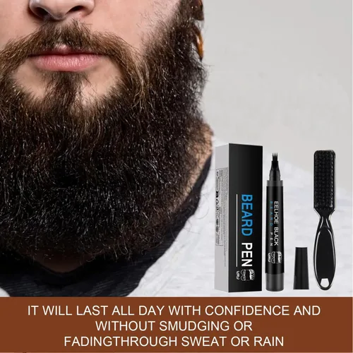 Miniatura 3 de Kit de relleno de barba impermeable para hombres, lápiz, bolígrafo, marcador de oscurecimiento con acabado natural para barba, bigote y cejas, Negro
